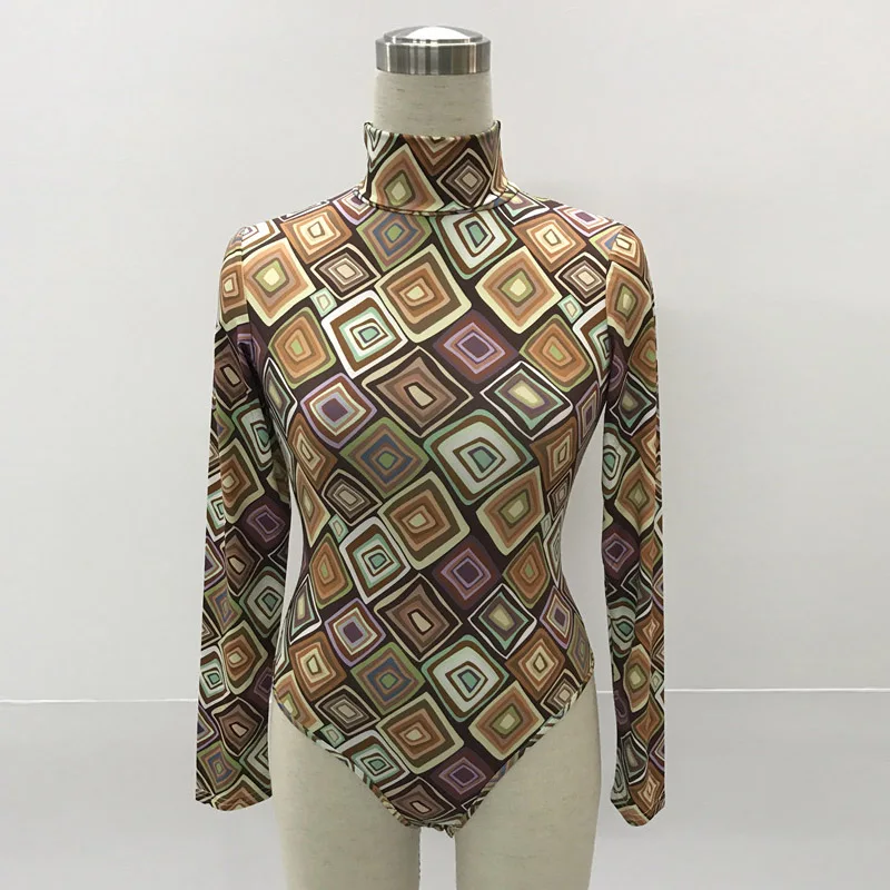 Женские блузки с высоким воротом облегающий базовый боди топ принтом VintagePrint