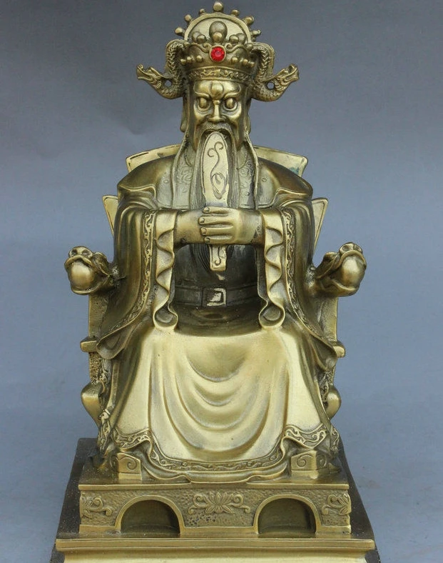 12 &quotКитайский Фэншуй Чистая Латунь Скульптура Миф Дракон Король LongWang Статуя