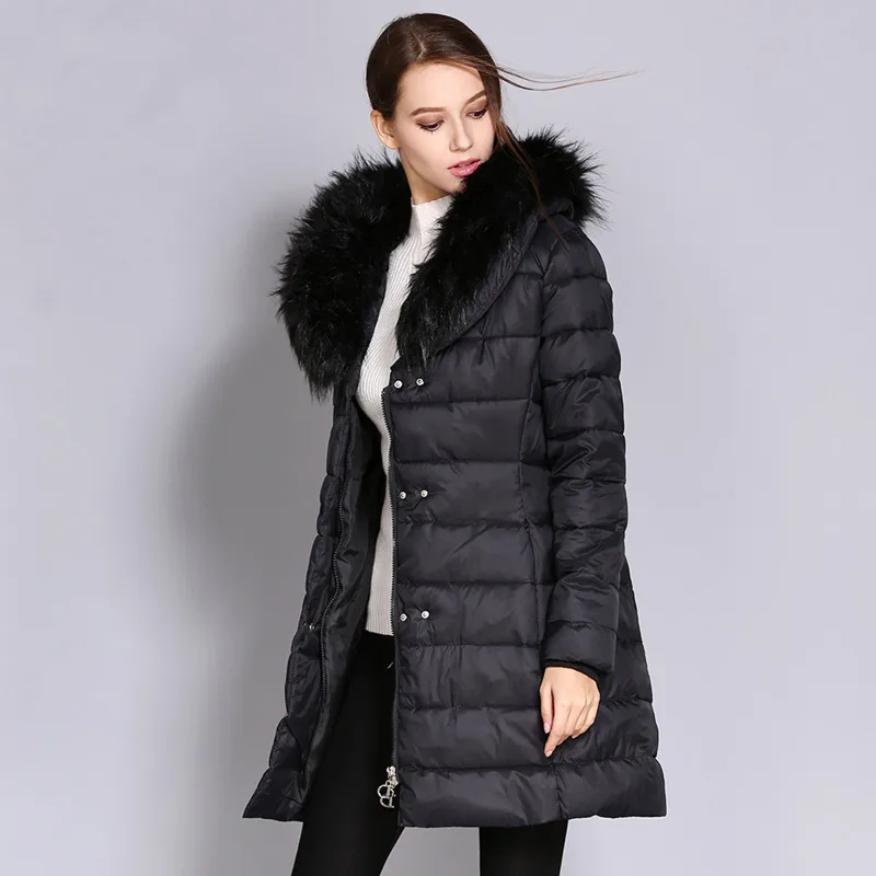 Johnature Slim Long Fur Collar Solid Color Parkas 2018 New Winter Full Sleeve Zippers Button 3 Colors Casual Women | Женская одежда