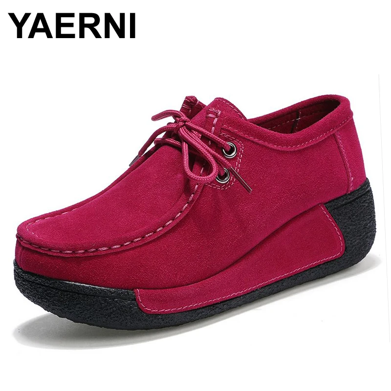 

YAERNI spring women platform shoes women casual shoes leather suede platform shoes women flats ladies lace up creepers 862