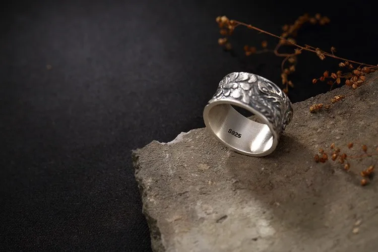 Настоящее Серебро S925 пробы, Феникс пион, этнический стиль, винтажный стиль, Женское кольцо