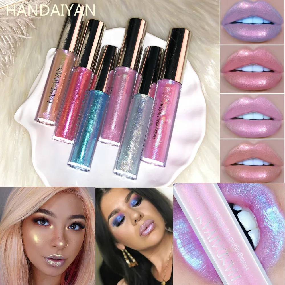 HANDAIYAN Mermaid Lip Gloss Shimmer Lipstick Waterproof Lipgloss Shiny Glitter Lip Gloss Long Lasting Liquid Metallic Makeup