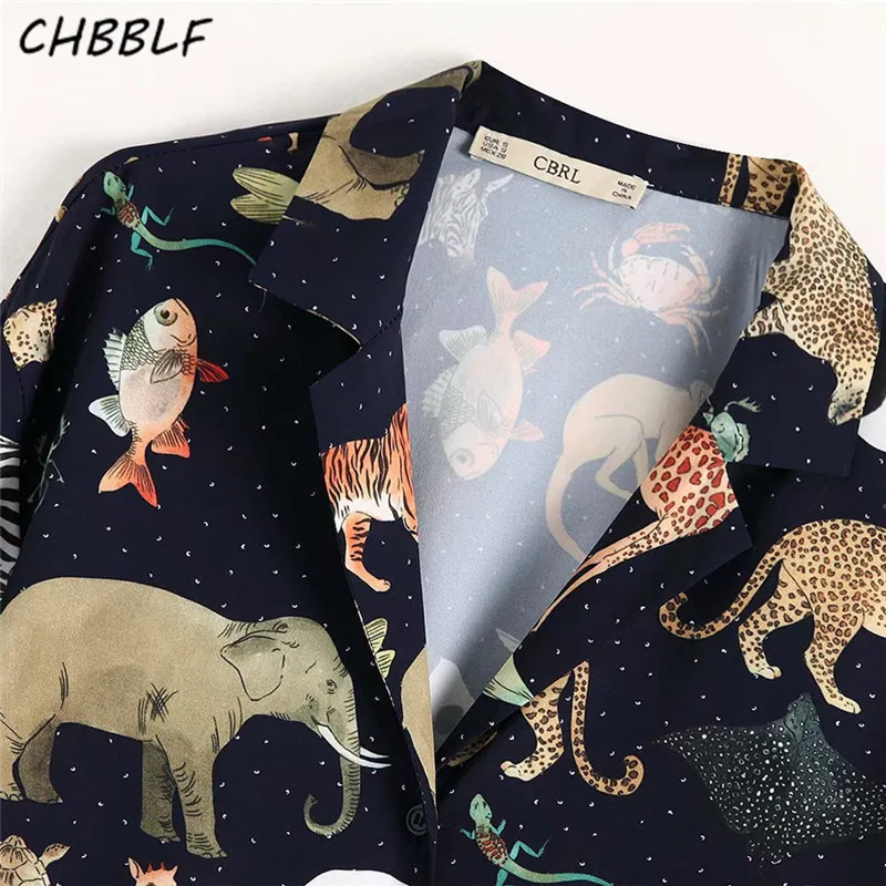 CHBBLF women chic animal pattern print blouse long sleeve notched collar female casual shirts retro tops blusa C9632 |