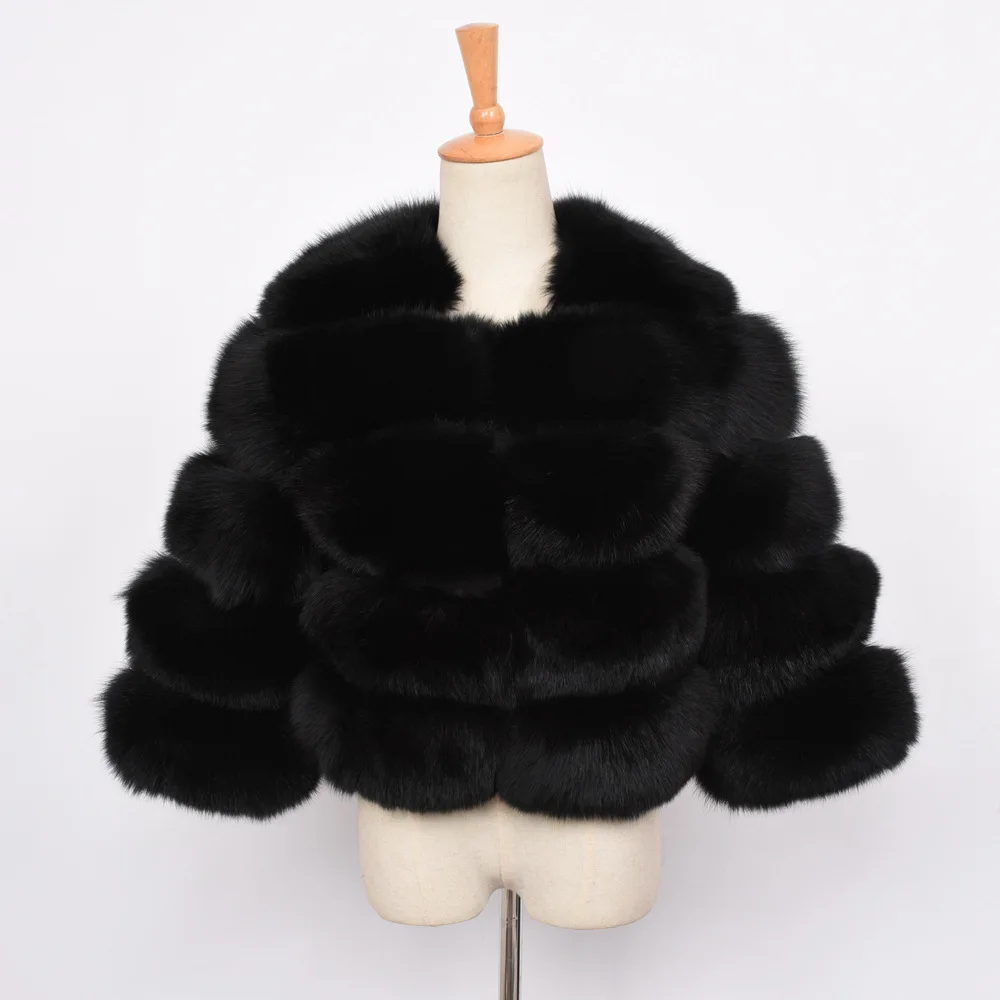 Black JKKFURS/Женская оригинальная натуральная лиса меховые пальто с карманами, зимняя теплая меховая верхняя одежда, модный натуральный мех, высокое качество, укороченная куртка S1796 - Цвет: Black