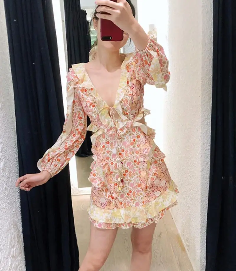 2019 summer floral print women dress beach holidy ruffles splice sexy high quality fashion mini | Женская одежда