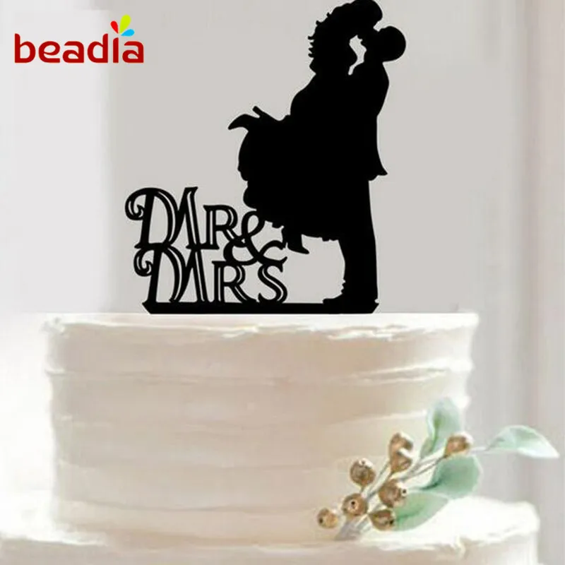 Лидер продаж черный акриловый топ для торта Mr Mrs Love романтичный свадьбы украшения