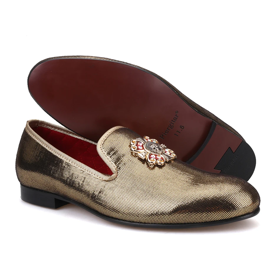 PIERGITAR 2018 new handmade men gold PU shoes with cross Charm Party and wedding dress Plus size men's loafers | Обувь