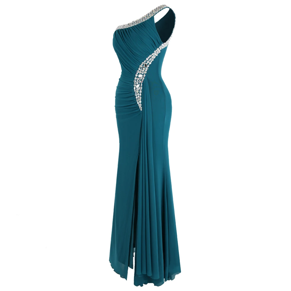 Angel-Fashion украшенное бисером плечо Ил платье со складками вечернее платье vestido de noiva 411 зеленый