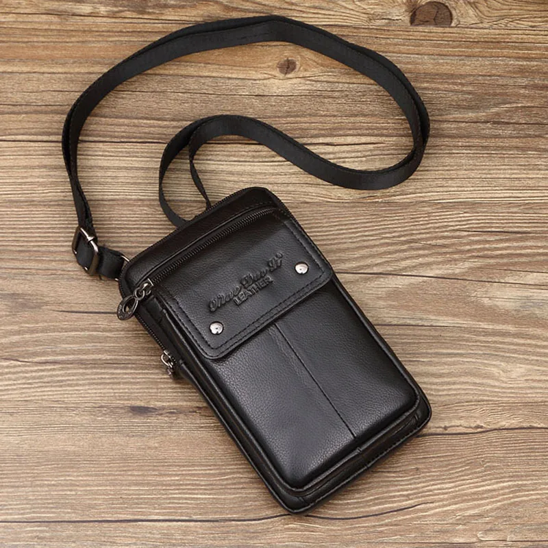 mens genuine leather shoulder bags small square high quality multi function messenger bag retro business office mobile phone st free global shipping