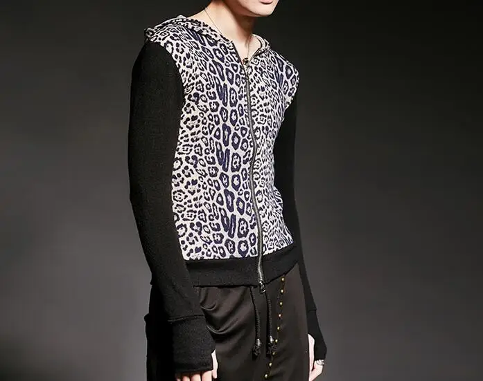 

M-XL Hot / Summer Male New Fashion Personality render install leopard long-sleeved T-shirt unlined upper garment club DJ