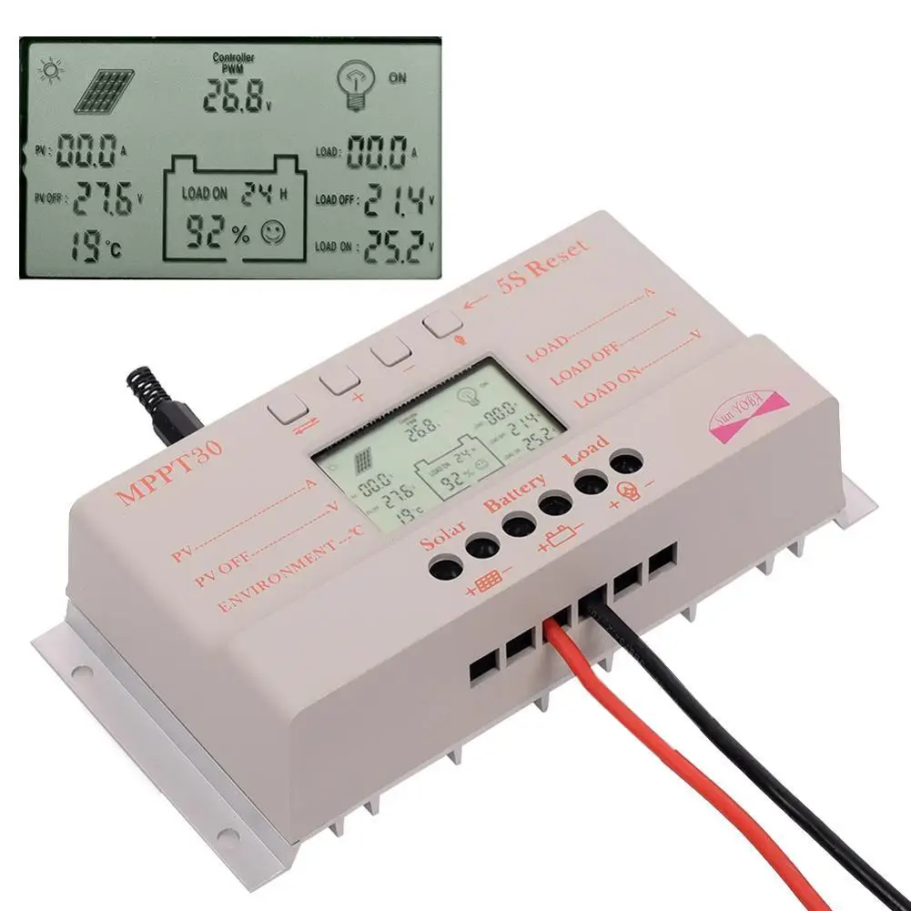 Солнечный yoba LCD 30A регулятор MPPT Контроллер заряда солнечной панели 12 В/24 В 380 Вт/760
