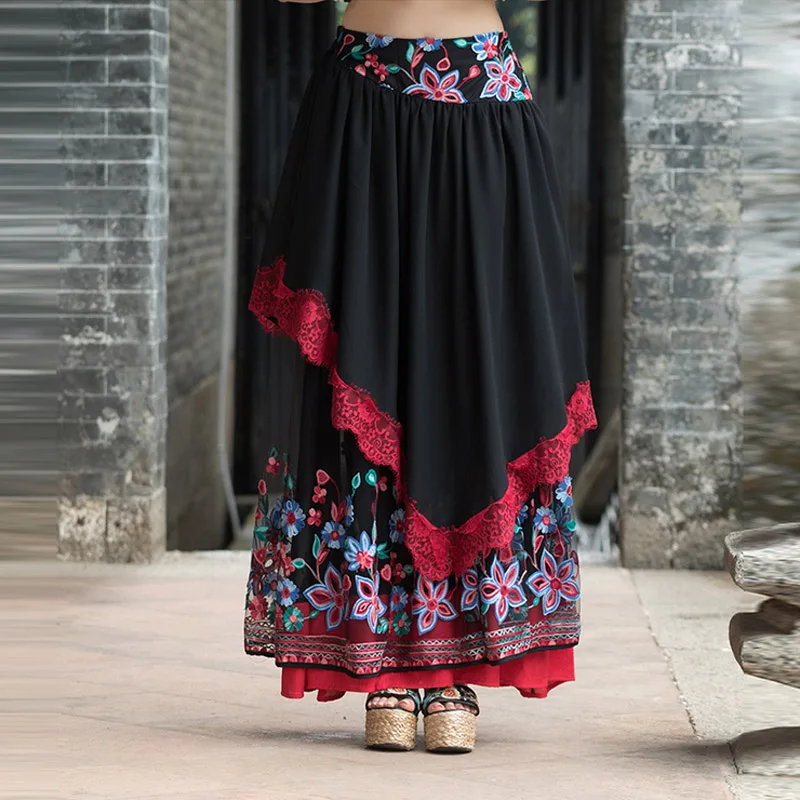 

Женская длинная юбка в стиле ретро, льняная юбка макси из хлопка и льна с цветочной вышивкой, в пасторальном стиле, лето 2019