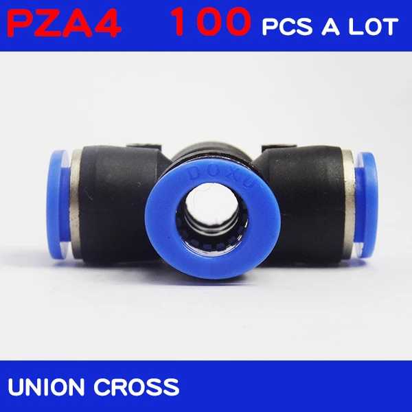 

HIGH QUALITY 100Pcs PZA4, 4mm 4 Way Cross Style Pneumatic Tube Push in Quick Fittings pneumatic connectors
