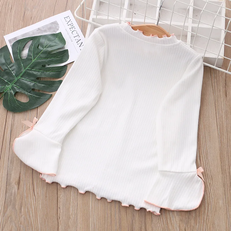 

Spring Toddler Baby Girls Top Clothes Infant Kids Ruffles T Shirt Solid Colors Cotton Autumn Long Sleeve Girls T-Shirt 2019 3-7T