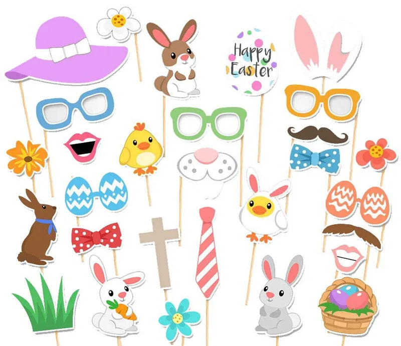 

29Pcs/Set Bunny Easter Party Photo Booth Props Wedding Photo Booth Props Birthday Party Favors Easter Rabbit Photobooth Props