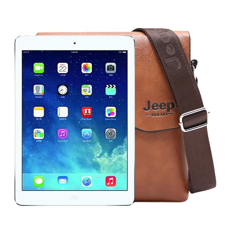 Мужская кожаная сумка для iPad jeep buluo оранжевая на плечевом ремне портфель из