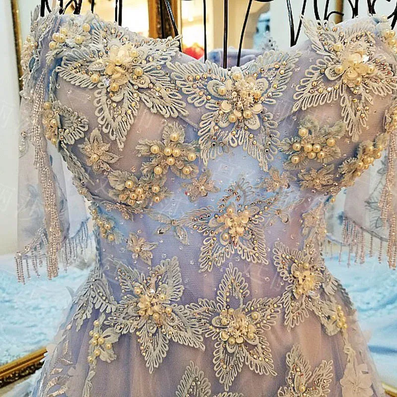 2017 вечерние платья с коротким рукавом Украшенные бусинами элегантные серого и