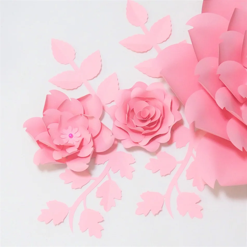 DIY Giant Paper Flowers Artificial Rose Fleurs Artificielles Backdrop 3pcs+ 4 Leave Wedding Party Decor Nursery Baby Pink | Дом и сад