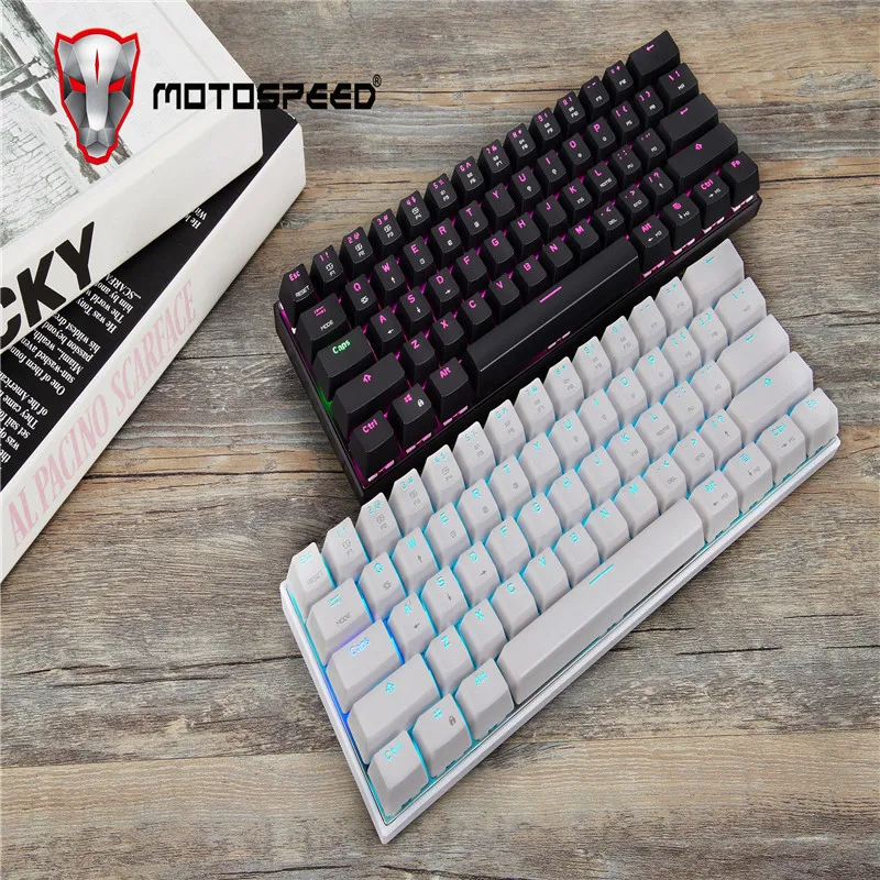Motospeed CK62 Беспроводной Bluetooth Механическая игровая Портативный 60% Клавиатуры 61 клавиш rgb-пульт Подсветка синий и красный цвета переключатель съемный кабель