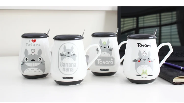 OUSSIRRO Totoro, керамическая чашка, ложка с крышкой, милая мультяшная кружка для детей, Студенческая чашка, высокая емкость, Офисная чашка для молока