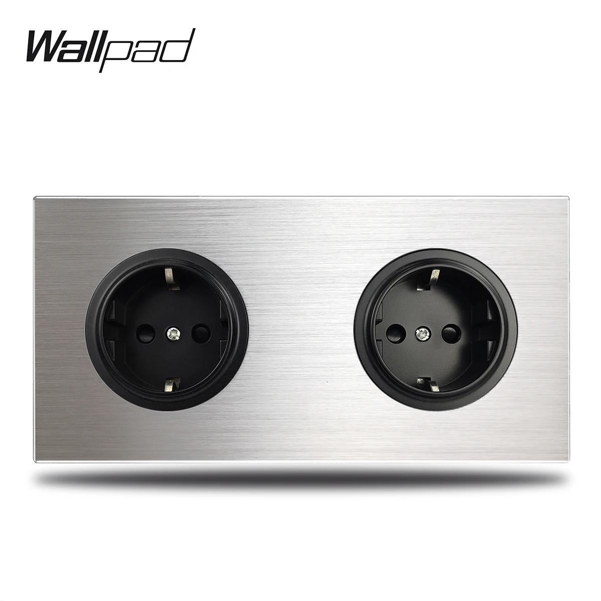 

Wallpad Grey 2 Gang Double EU Wall Electric Outlet Socket German Plug Silver Brushed Aluminum Panel Double Plate 172 * 86 mm