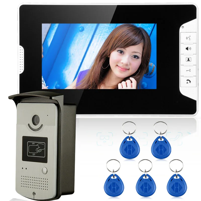 7 Inch RFID Video Door Phone Doorbell Intercom Kit 1-camera 1-monitor Night Vision with HD 700TVL CCD Camera