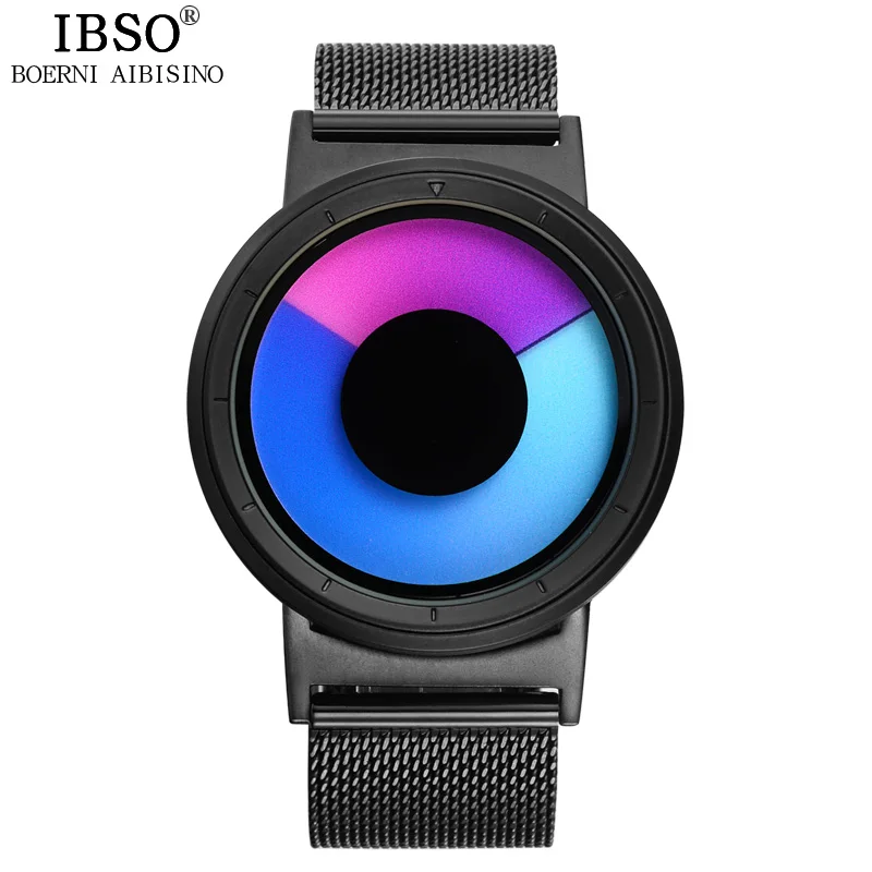 Purple black Ibso бренд Мужские Кварцевые часы из нержавеющей сталь сетка ремень Творческий Цвет Изменениемужчин Часы Будущий научный и технологический стиль моды часы мужчин водонепроницаемые Relogio Masculino - Цвет: Purple black