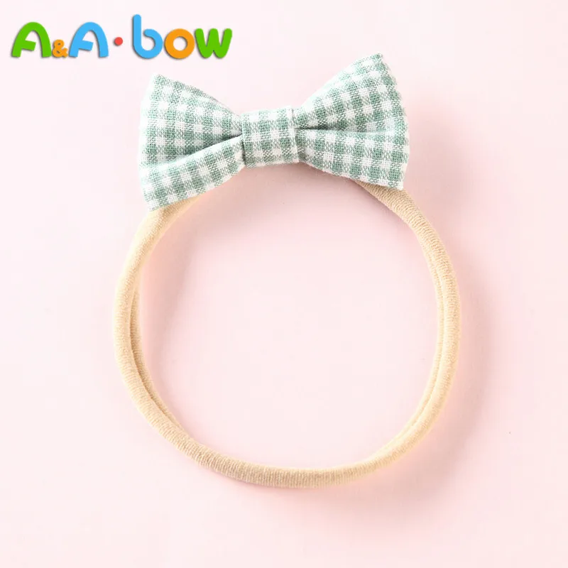 11 pcs/lot Baby Girls Plaid Hair Bow Nylon headband Hand Tied School Girl Headbands Soft Elastic Accessory | Детская одежда и