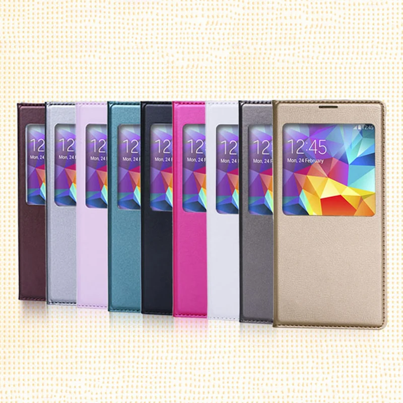Флип чехол Smart View кожаный для телефона Samsung Galaxy S5 Mini S 5 S5mini SM G800 G800F сна Услуга с