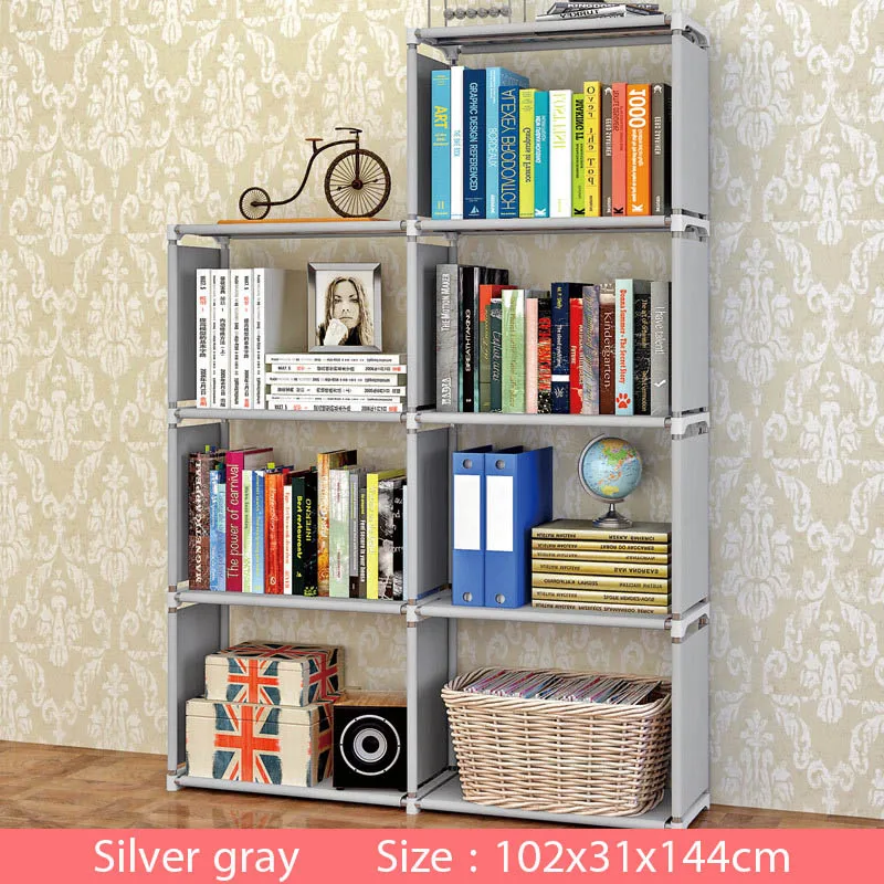 Multi-layer Simple Bookshelf Non-woven fabric organizer storage cabinet Assembly wall shelf bookcase home living room Furniture - Цвет: 9L-L-Silver gray
