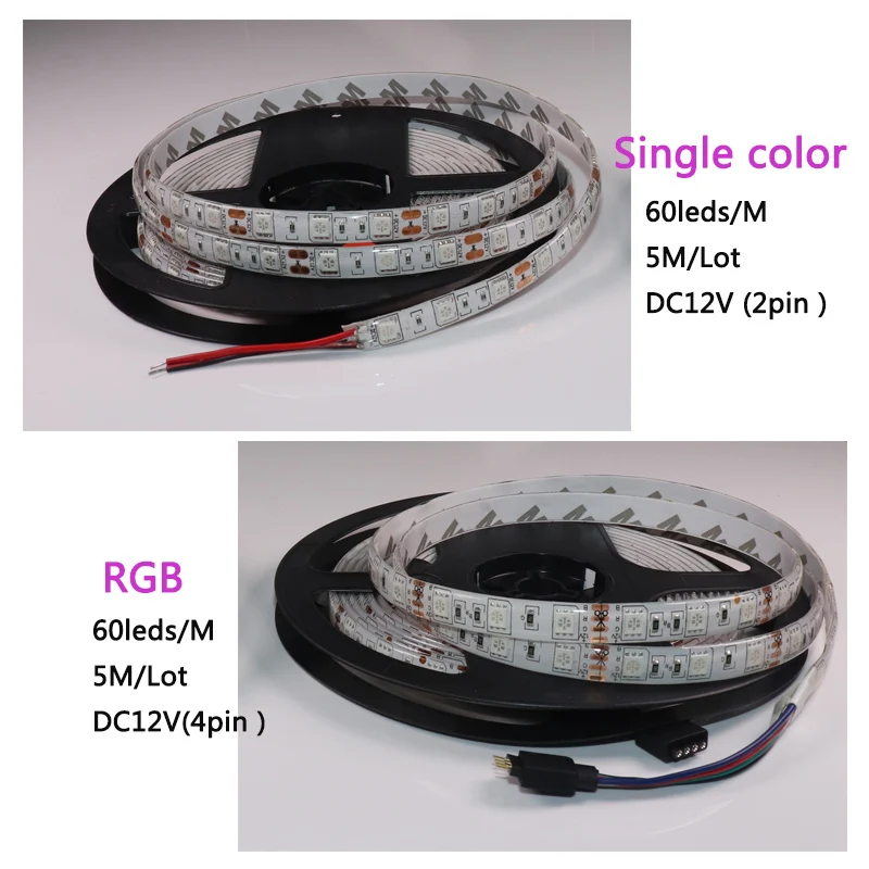 Супер яркая светодиодная лента RGB 5050 SMD 60Led/M DC12V Диодная гибкий свет двойной PCB