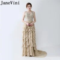 janevini chic beads sequins evening dresses a line ruffles sexy backless chiffon sweep train mother of the bride dress plus size