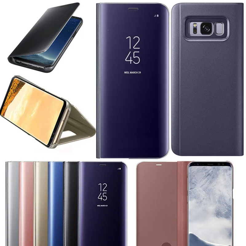 For Samsung S8 Note 8 S7 S6 Edge Flip Leather Stand Case J3 J5 J7 2017 A3 A5 A7 A8 Smart Mirror Plating Phone | Мобильные телефоны