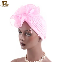 new women flower ruffle turban beanie head scarf wrap chemo cap for cancer patient indian turban hat hair accessories
