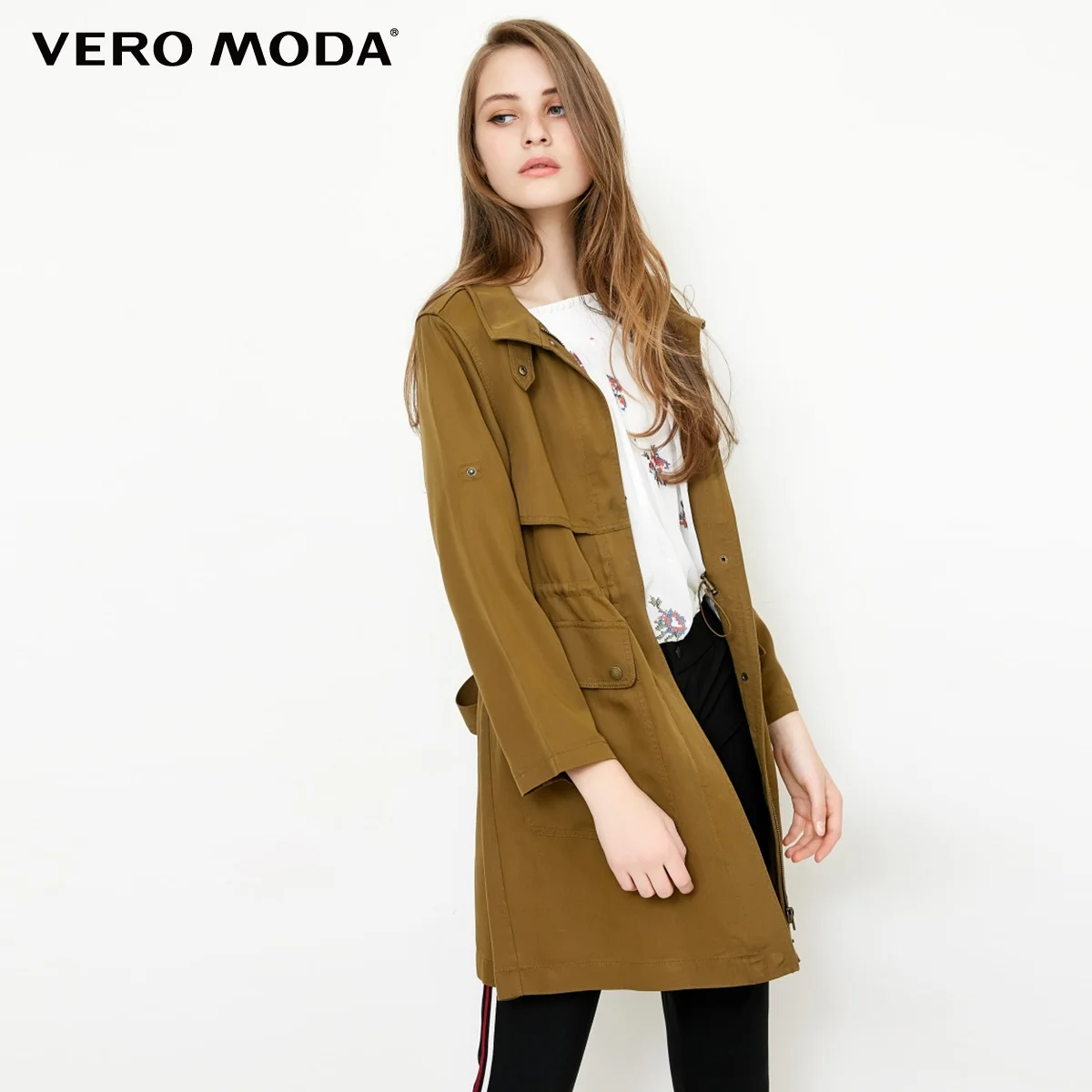 Poison green s Vero Moda Женская штормовка средней длины с завышенной талией | 318121513 - Цвет: Poison green s