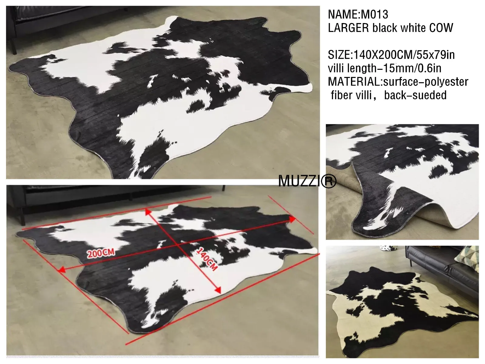 M013 140x200cm Модный ковер с принтом зебры/коровы, бархатные коврики из искусственной кожи, коровья кожа, животные, натуральная форма, ковры, декоративные коврики - Цвет: M013 140x200cm