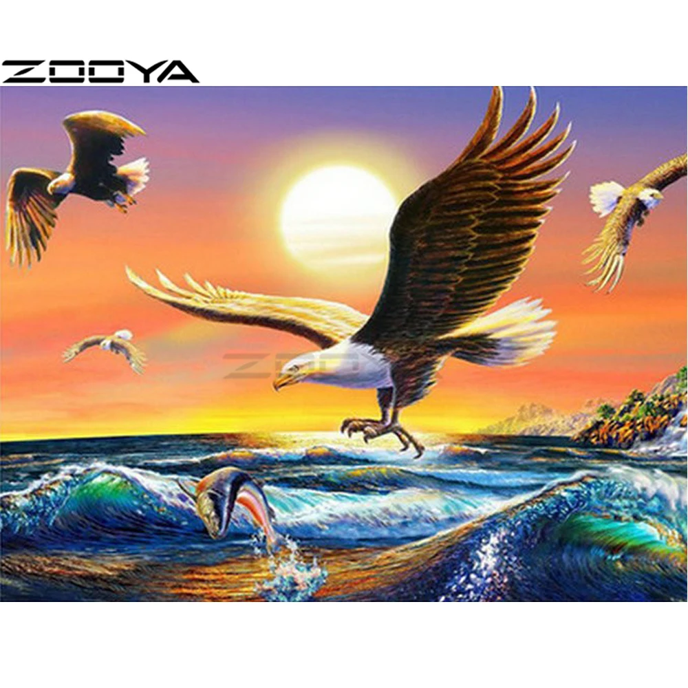 

ZOOYA Diamond Painting Full Round 3D Diamond Embroidery Mosaic Pictures Home Decor Wall Sticker Scenic Hawk Sky Sun Fish R294
