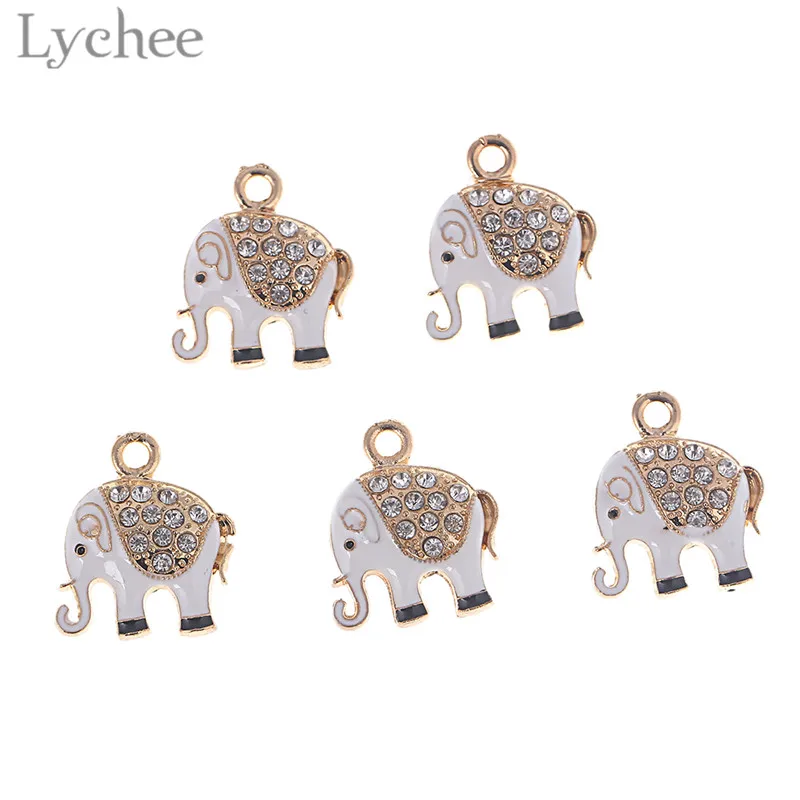 Lychee 5 шт. трендовые сплав кристалл эмаль слон амулеты сделай сам подвеска стразы
