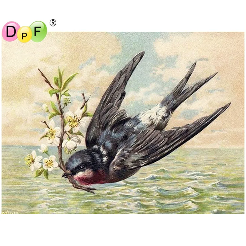 DPF круглая алмазная живопись Ласточка Цветы море сделай сам подарок 5D полная