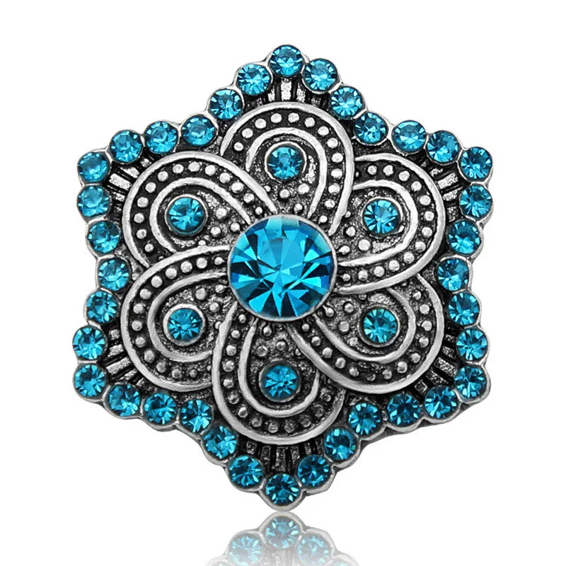 New Beauty Blue Flower rhinestone metal 25mm snap buttons fit 18mm jewelry wholesale KZ1517 | Украшения и аксессуары