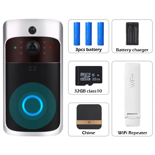 V5 Black Option7 Умный беспроводной wifi видео дверной звонок камера домофон 720P PIR ночного видения Водонепроницаемый дверной звонок cam ip домашний охранный Колокольчик для дома - Цвет: V5 Black Option7