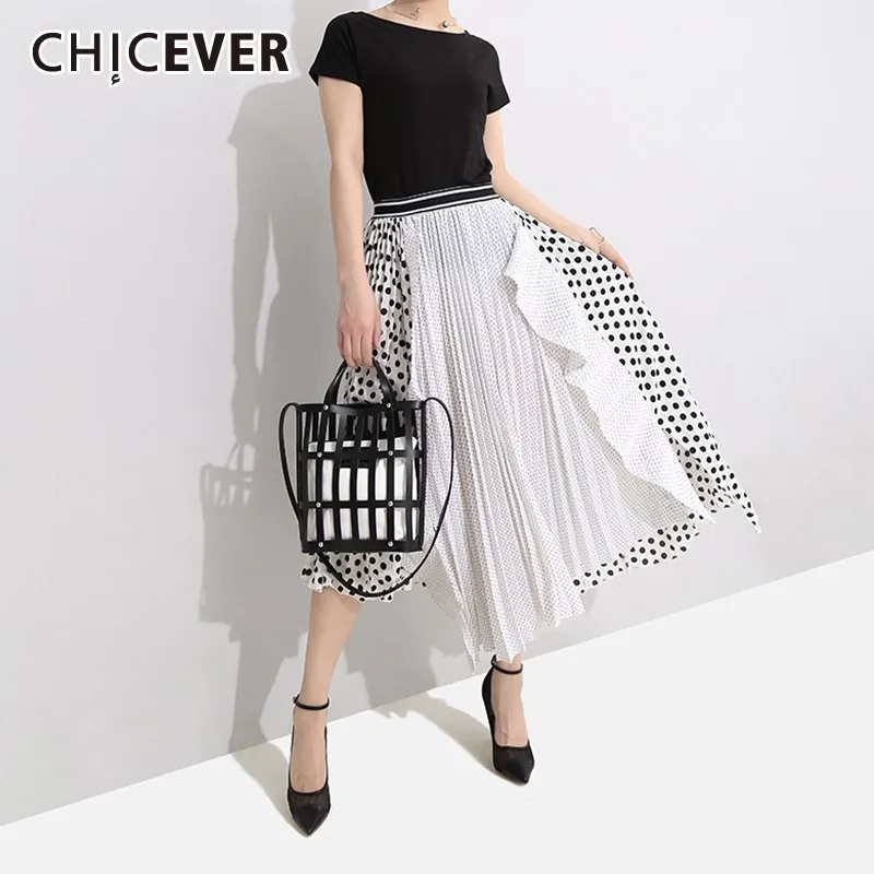 CHICEVER Летняя Повседневная Лоскутная Женская юбка в горошек с оборками эластичная