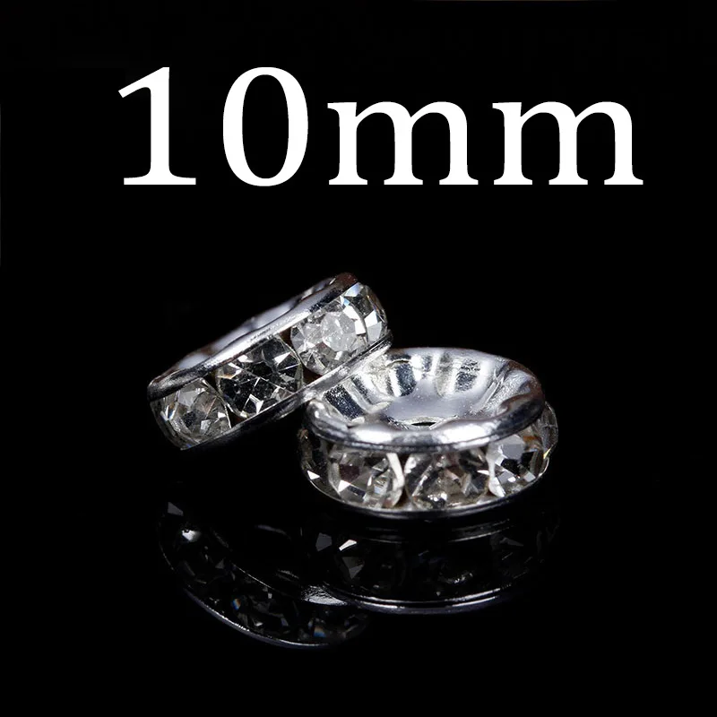 silver 10mm 50 шт./лот, цветные 4, 6, 8, 10 мм, цвет серебро, золото, кристалл, рондели разделительные бусины для изготовления ювелирных изделий, браслет, ожерелья, шайба, бусины - Color: silver 10mm
