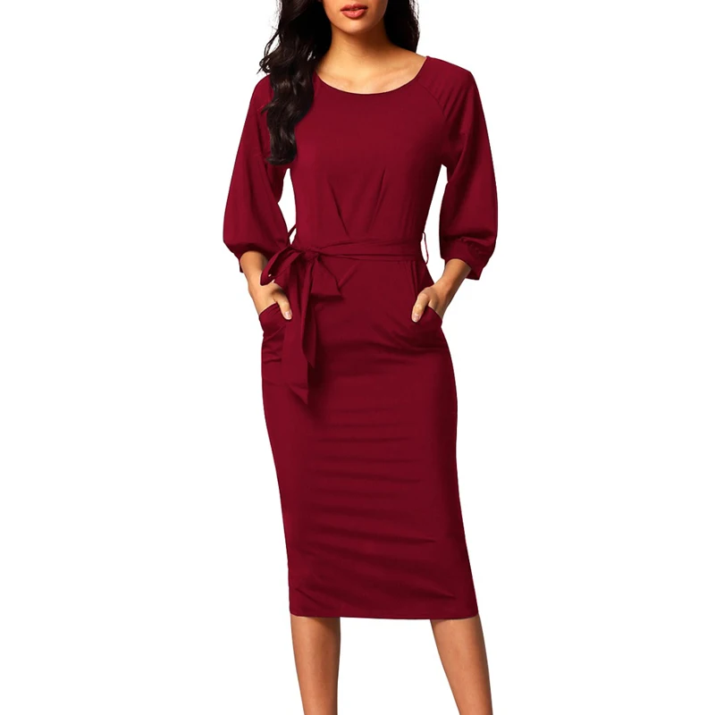 Винтаж Разделение Бандажное платье Для женщин 2018 осень-зима одноцветное три