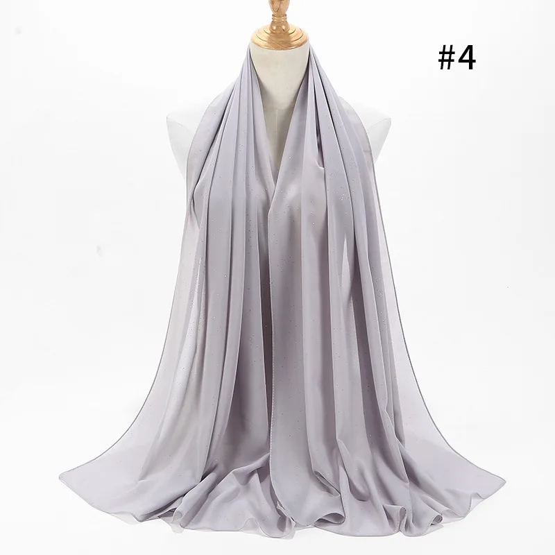 

Candy Color Monochrome Gold Powder Hijab Scarf Pearl Chiffon Muslim Malaysia Turban Headscarf Wholesale