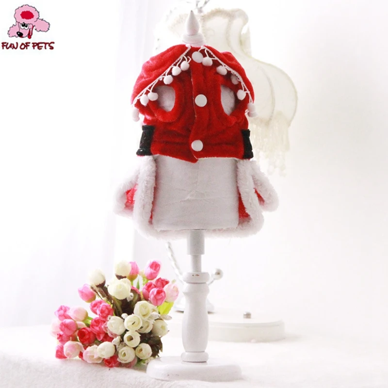 Зимняя одежда для собак красное рождественское платье юбки маленьких теплая