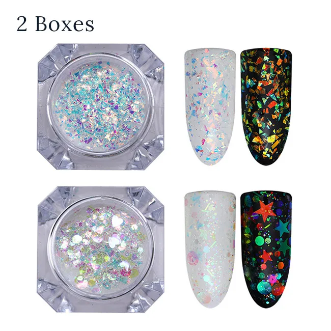 Set A BORN PRETTY AB цветные блестки для ногтей неровные звезды круглые переливающиеся блестки Порошковые украшения для ногтей хром - Цвет: Set A