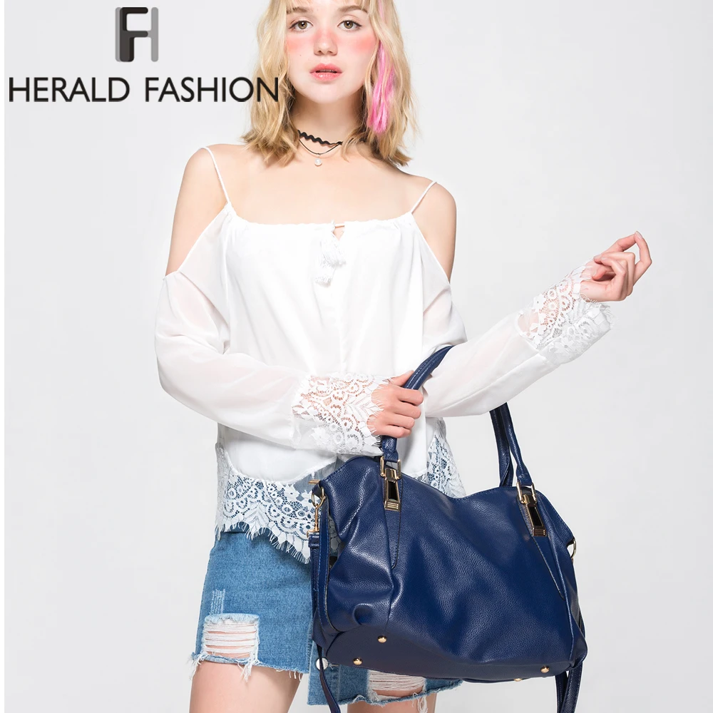 herald fashion designer women handbag female pu leather bags handbags ladies portable shoulder bag office ladies hobos bag totes free global shipping