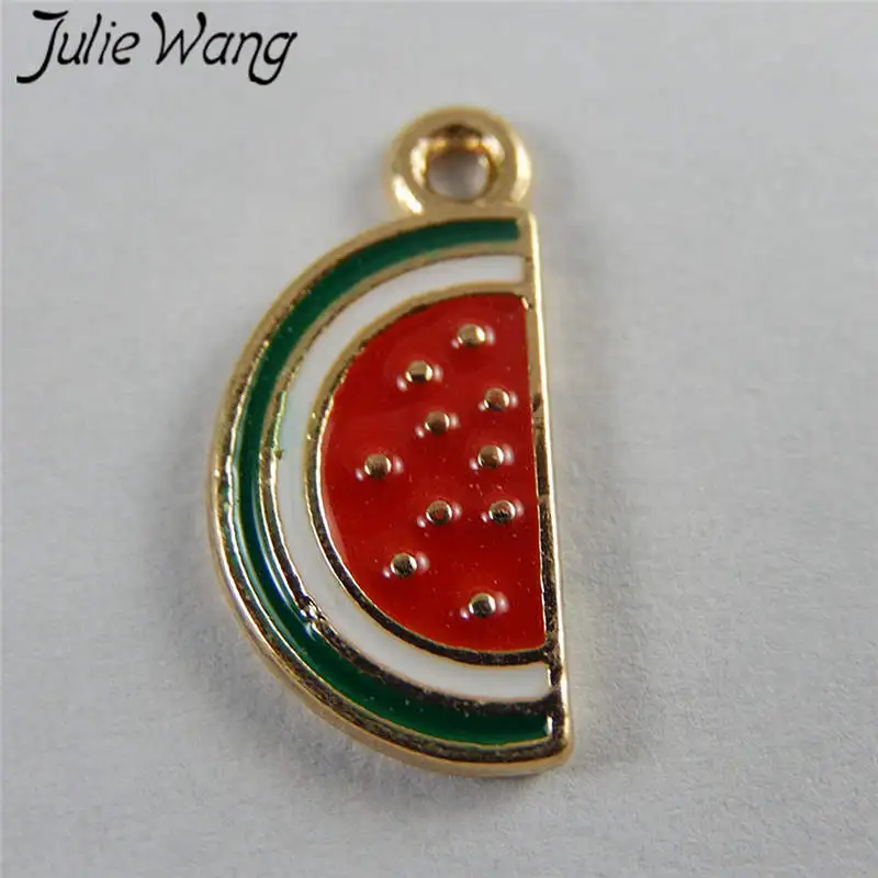Julie Wang 10 шт. эмалированные красные Арбузные фрукты Золотой Тон Подвески для
