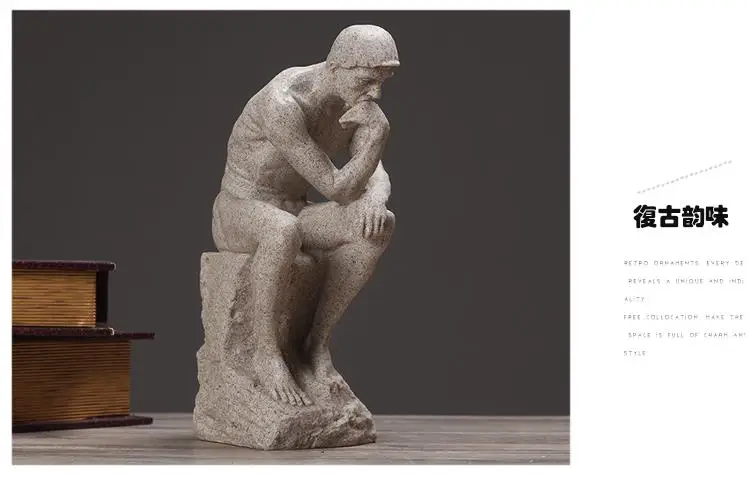 Rodin Thinker статуя изобразительного искусства скульптура, декор мужская фигура в Стиле Ню настоящая смола порошок литая комната украшение дома стол дисплей поставки